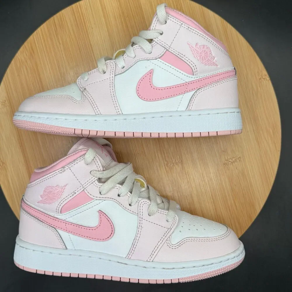 Jordan 1 Mid Pearl Pink White Valentines Day (GS) Youth Size 3.5